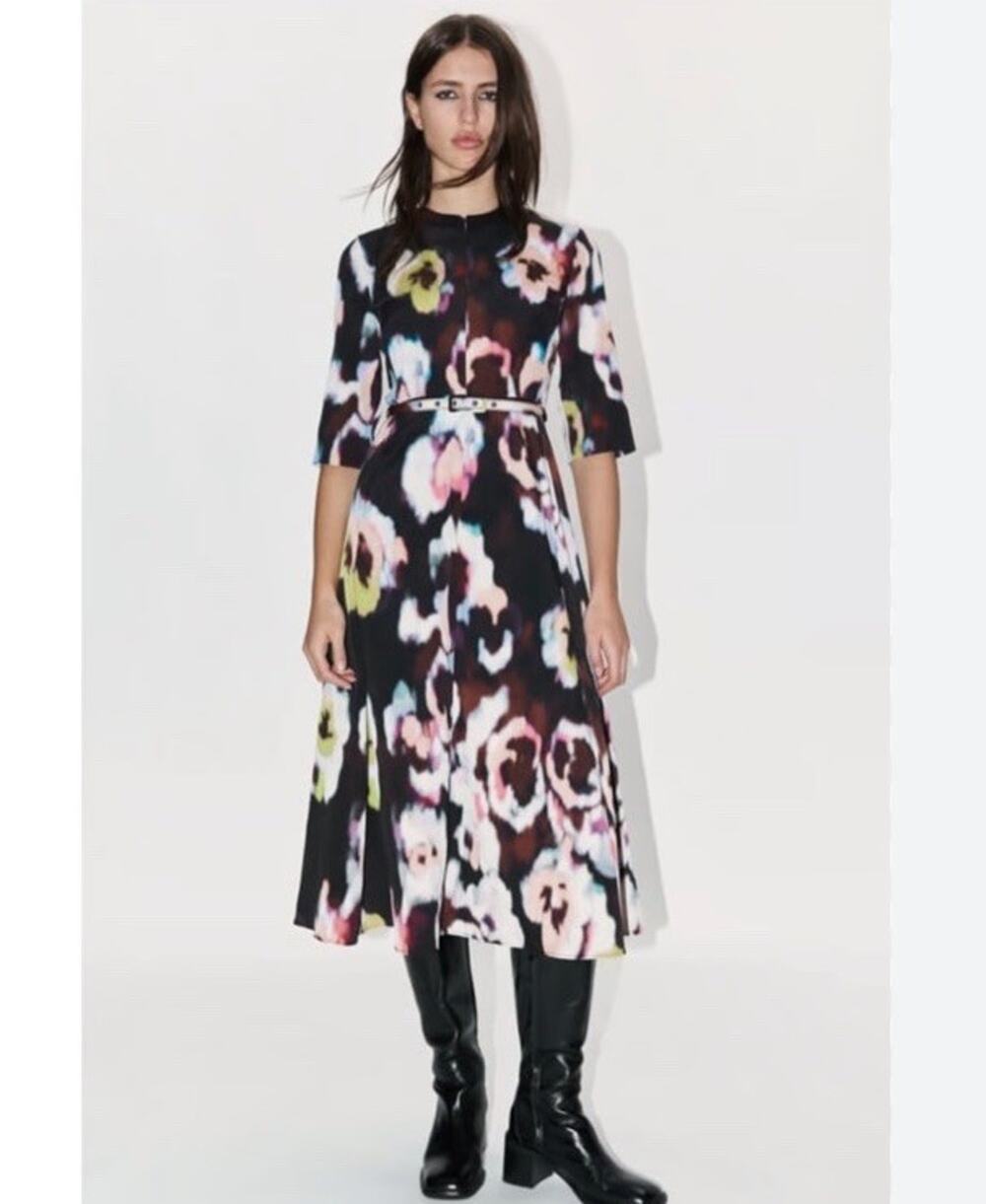 Zara Madmen 1950s Inspire Dress With Belt Med Full Skirt